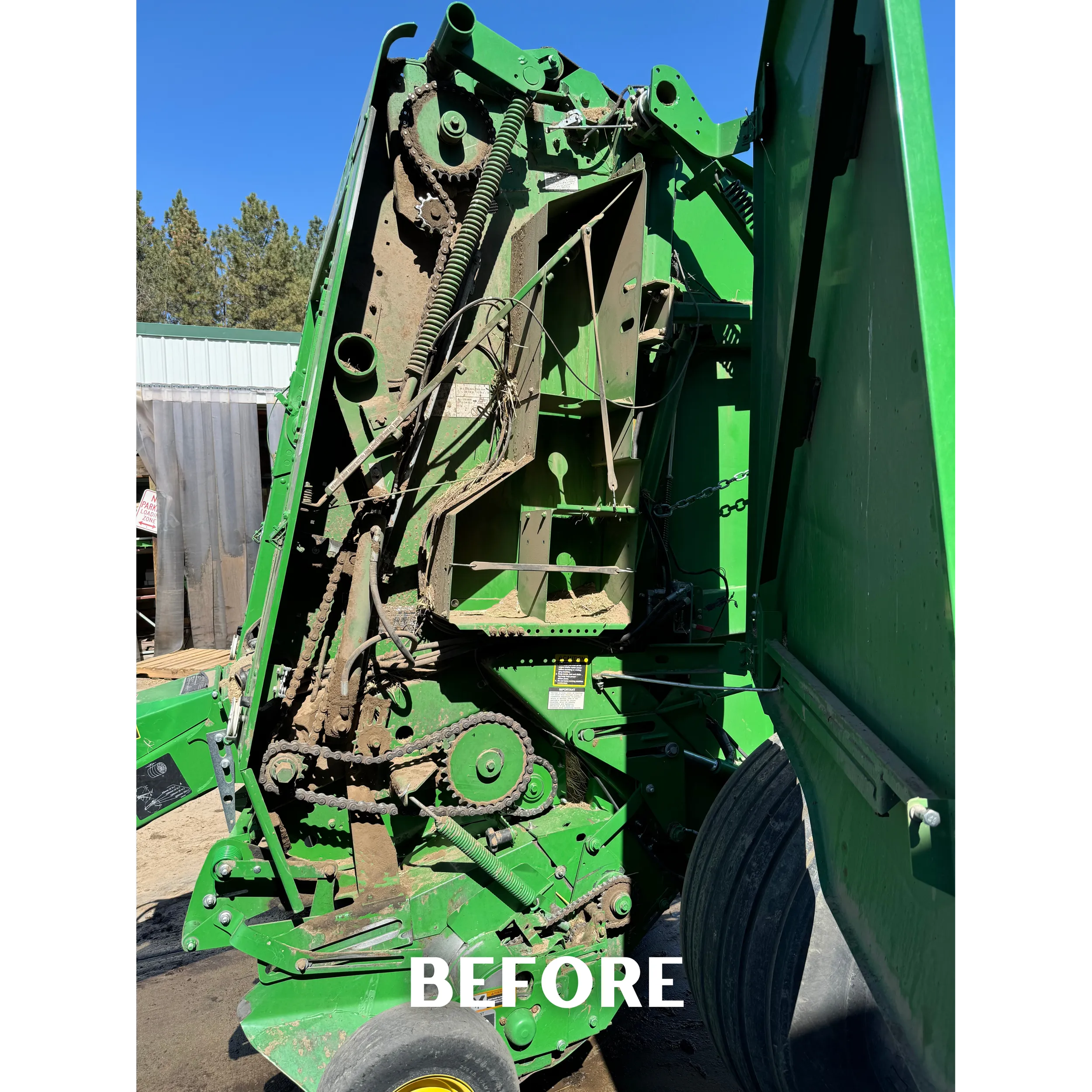 John Deere Baler — Mechanism Deep Clean — before